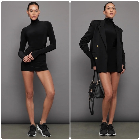New! NORMA KAMALI Long Sleeve Turtleneck Pickleball Mini Dress 🖤 Black XS NWT! - Picture 1 of 16